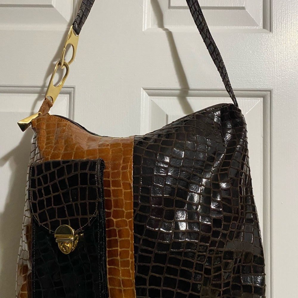 Large Elegant Hobo Multicolored Faux Croc-Embossed Bag, Lightweight, Unbranded